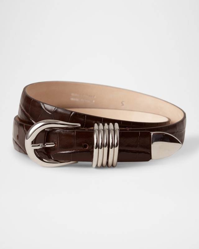 Hollyhock Croc-Embossed Leather Belt